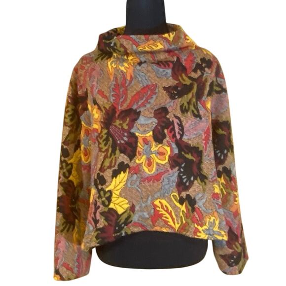 KIYO USA Floral Tapestry Cowl Neck Top XS Boho Artwear Fall Sweater Knit autumn - Picture 2 of 8